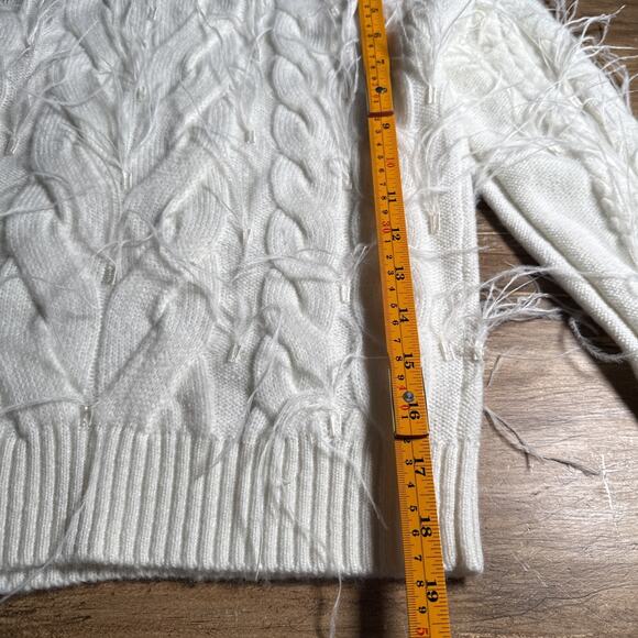 Bcbgmaxazria Women's White Feathered Pullover Cropped Cable Knit Sweater Size XS - Picture 8 of 9